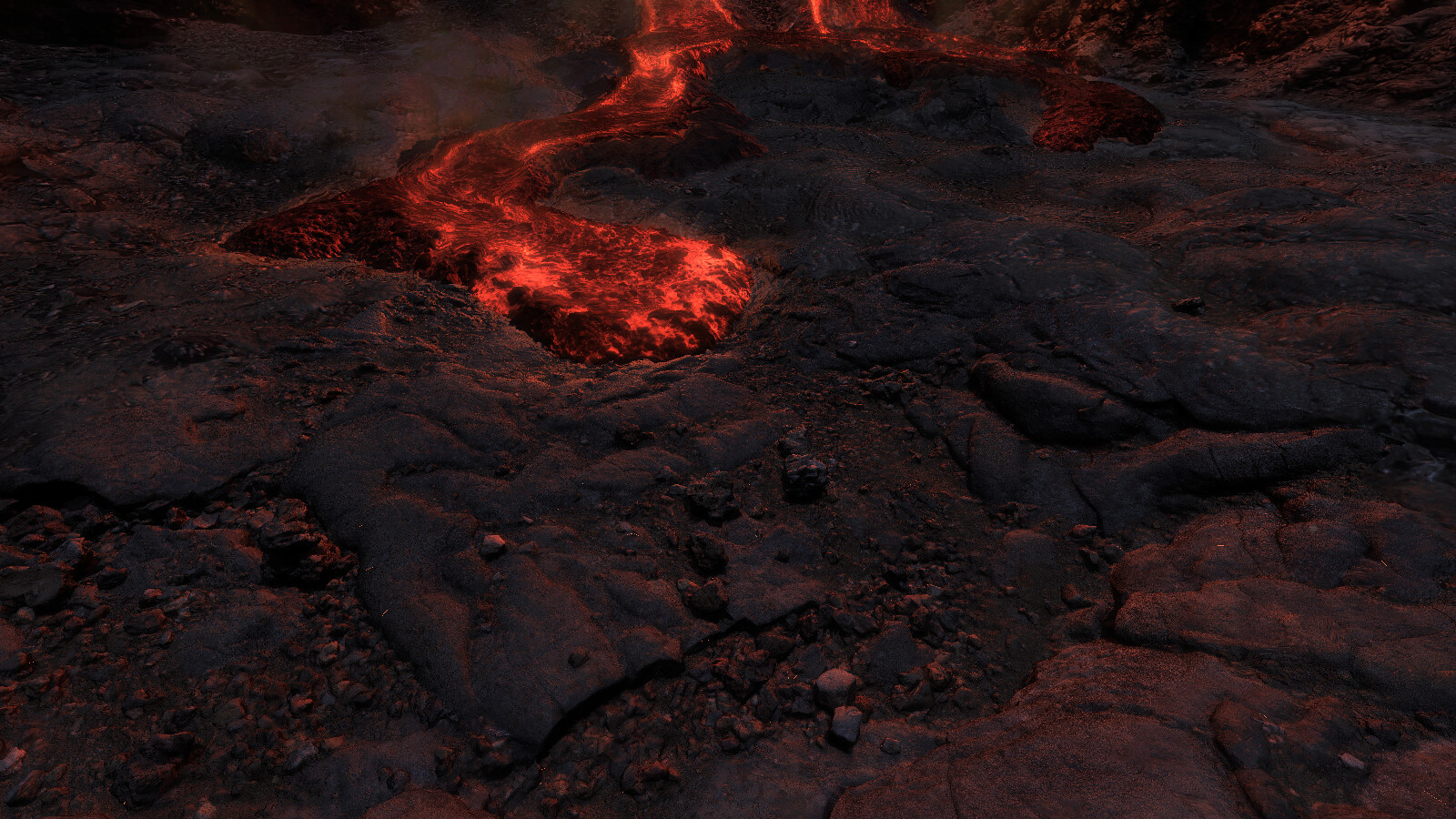 A lava field after dark
